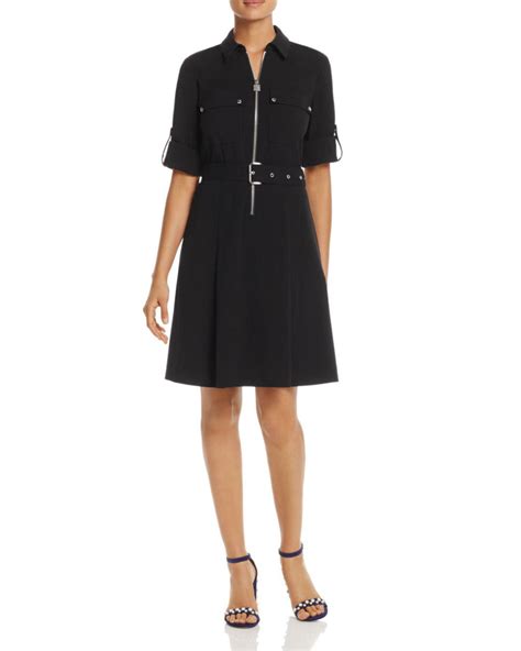 michael kors black dress with daisy|Michael Kors black zipper dress.